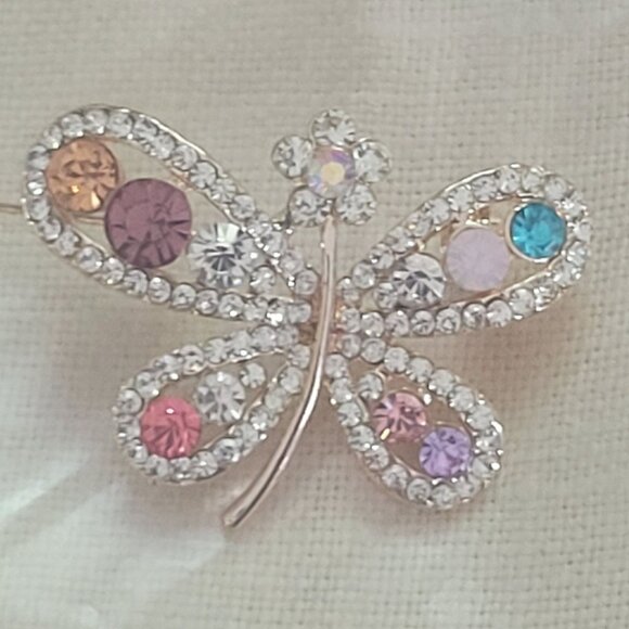 Sparkling Multicolor Rhinestone Butterfly Brooch Pin - Picture 1 of 3